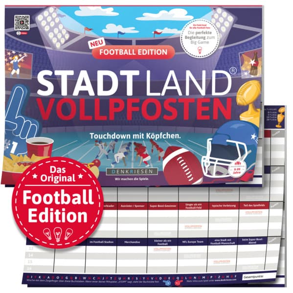 DENKRIESEN - STADT LAND VOLLPFOSTEN® - FOOTBALL EDITION - "Touchdown mit Köpfchen." - A4