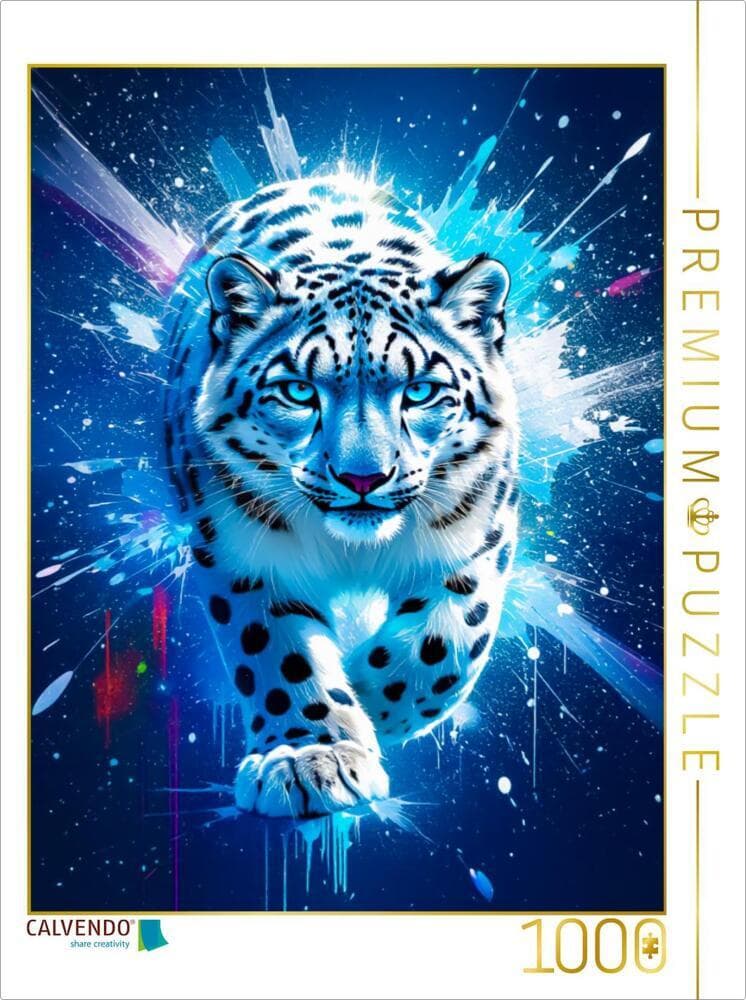 CALVENDO Puzzle Schneeleopard im Sternenleuchten | 1000 Teile Lege-Größe 64x48cm Foto-Puzzle für glü