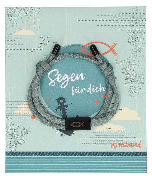 Türkises Textil-Armband mit schwarzem Ichthys-Anhänger: Segen für dich
