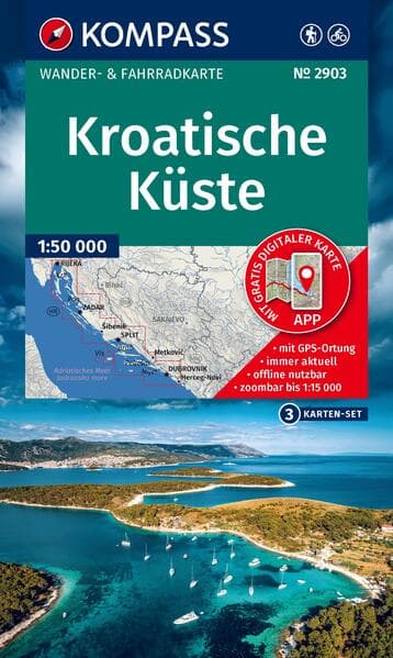 KOMPASS Wanderkarten-Set 2903 Kroatische Küste mit Inseln (3 Karten) 1:95.000
