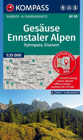KOMPASS Wanderkarte 69 Gesäuse, Ennstaler Alpen, Pyhrnpass, Eisenerz 1:35.000