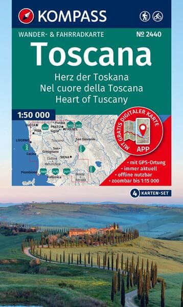 KOMPASS Wanderkarten-Set 2440 Toscana, Herz der Toskana, Nel cuore della Toscana, Heart of Tuscany (4 Karten) 1:50.000