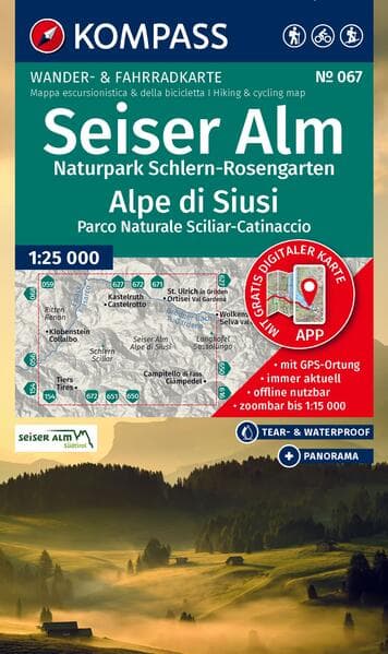 KOMPASS Wanderkarte 067 Seiser Alm, Naturpark Schlern-Rosengarten / Alpe di Siusi, Parco Naturale Sciliar-Catinaccio 1:25.000
