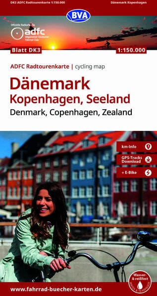 BVA ADFC Radtourenkarte Dänemark, Kopenhagen, Seeland/Denmark, Copenhagen, Zealand 1:150.000