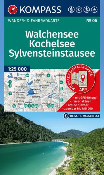 KOMPASS Wanderkarte 06 Walchensee, Kochelsee, Sylvensteinstausee 1:25.000