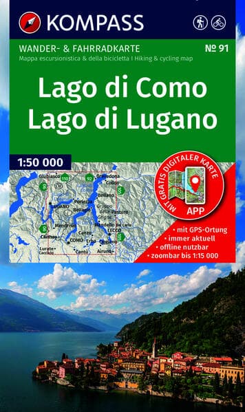KOMPASS Wanderkarte 91 Lago di Como, Lago di Lugano 1:50.000