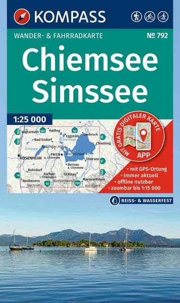KOMPASS Wanderkarte 792 Chiemsee, Simssee 1:25.000