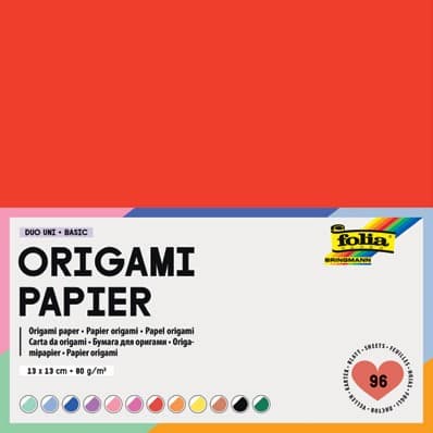 Folia Faltblätter aus Origami Papier DUO UNI 80g/m², 13x13cm, 96 Blatt, farbig sortiert