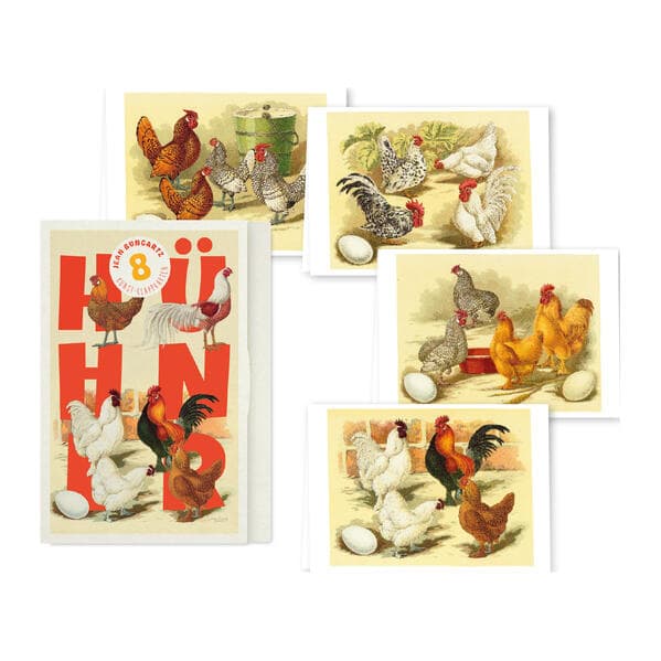 Hühner - Acht Kunst-Klappkarten