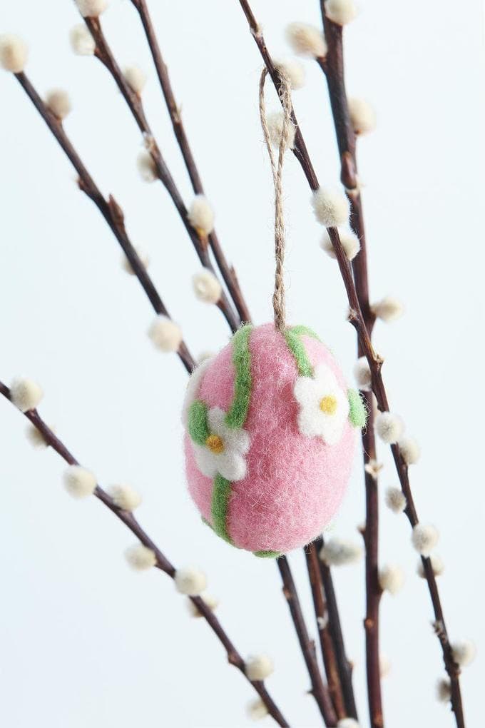 Aufhänger Filz-Ei Gänseblümchen, Rosa, 7,8 x Ø 5,8cm