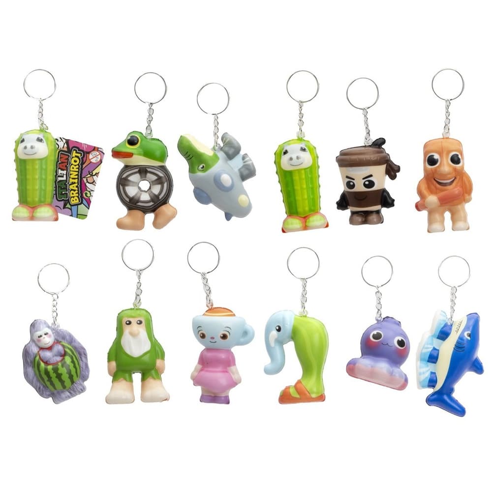 Brainrot KeySquish - 3D Squeeze Schlüsselanhänger, 12 Anhänger im Set