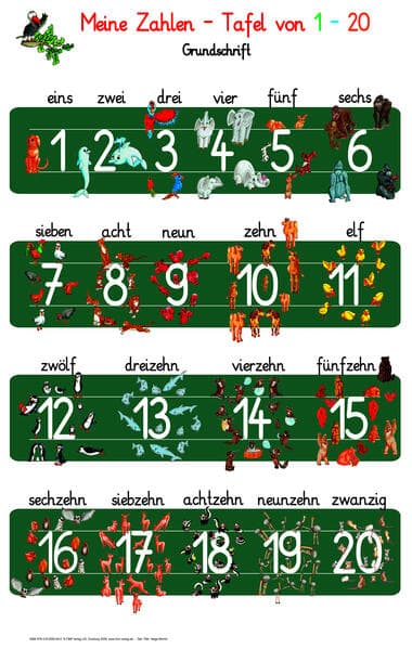 Meine Zahlen-Tafel von 1-20 Grundschrift