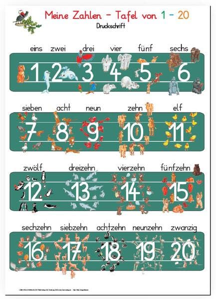 Meine Zahlen-Tafel von 1-20 Druckschrift