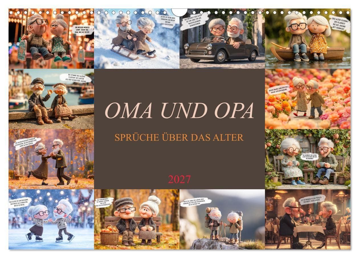 Oma und Opa - Sprüche über das Alter (Wandkalender 2027 DIN A3 quer), CALVENDO Monatskalender