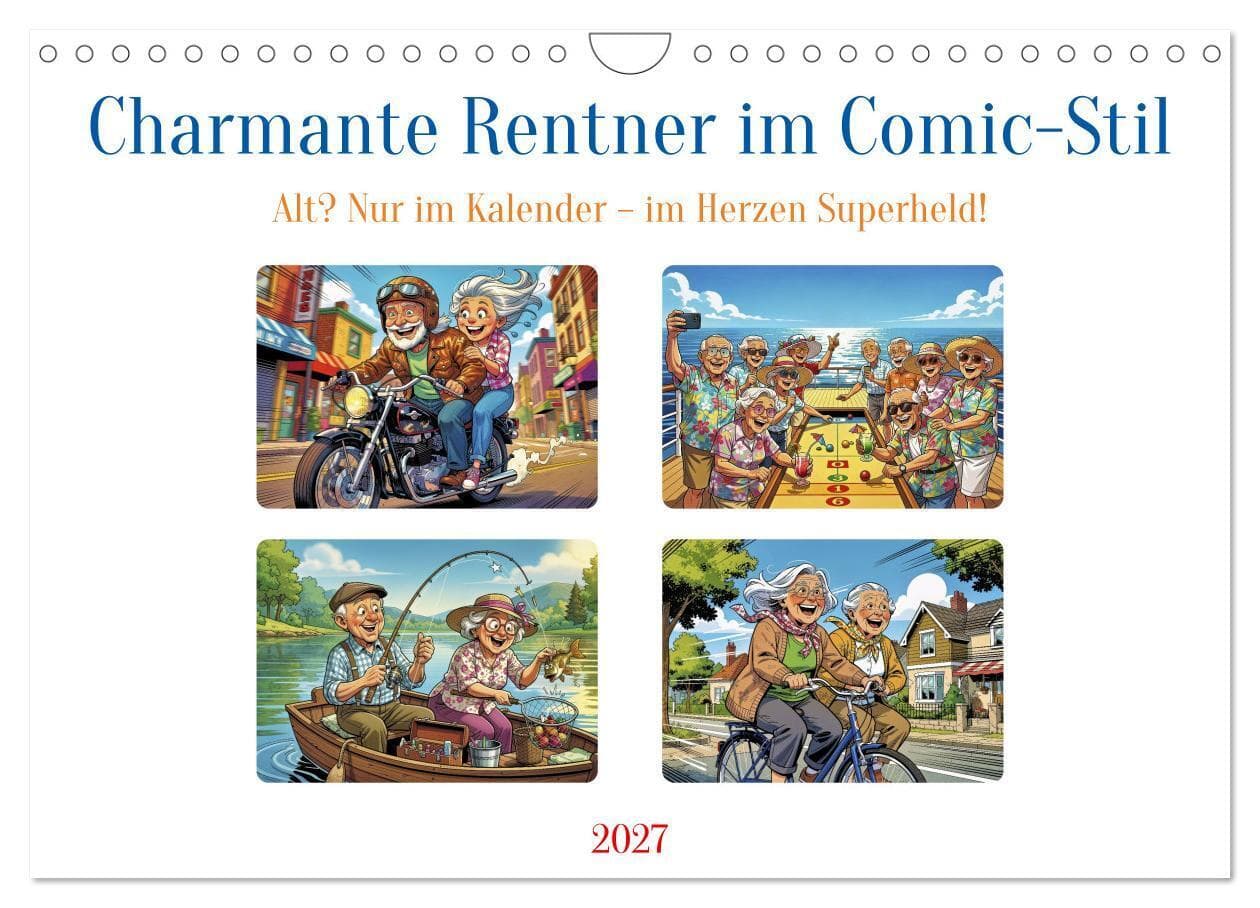 Charmante Rentner im Comic-Stil (Wandkalender 2027 DIN A4 quer), CALVENDO Monatskalender
