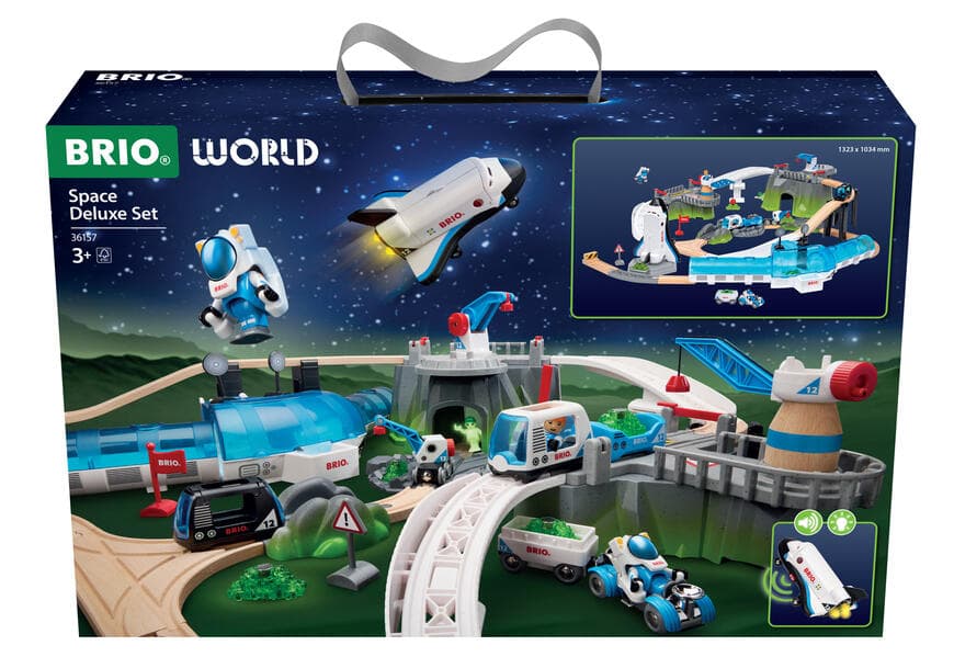 Weltraum Deluxe Zugset - Holzeisenbahnset - wunderbares Geschenk für Kinder ab 3 Jahren