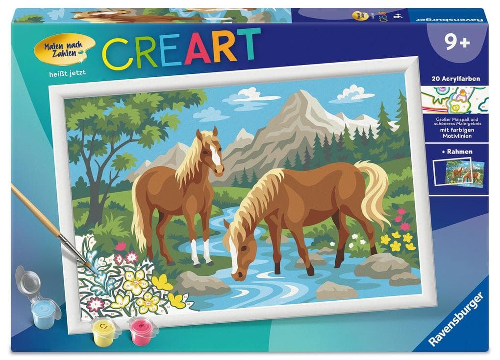 CreArt, Malen nach Zahlen Kinder - Pferde im Wasser