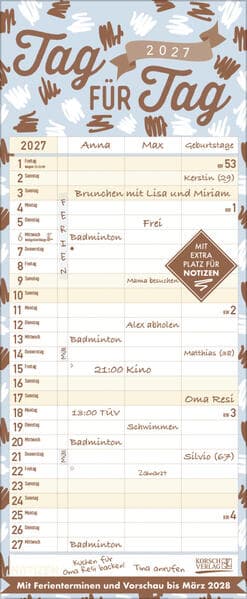 Premium Familientimer Tag für Tag 2027