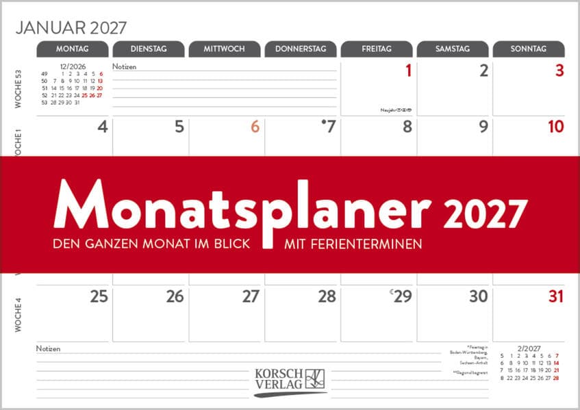 Monatsplaner 2027