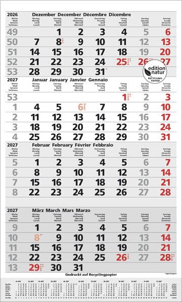 4-Monats-Planer Comfort Recyclingpapier 2027