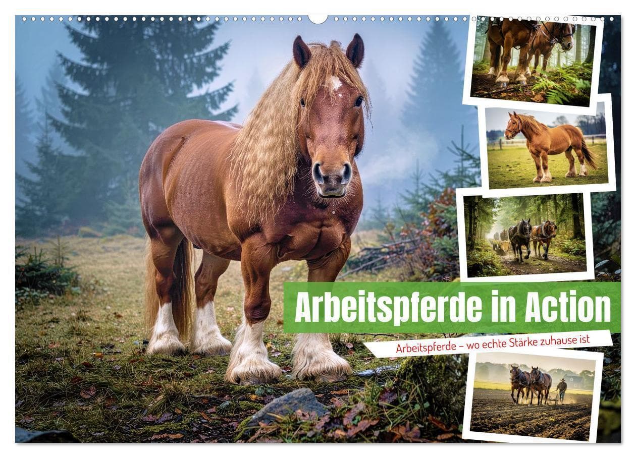 Arbeitspferde in Action (Wandkalender 2027 DIN A2 quer), CALVENDO Monatskalender
