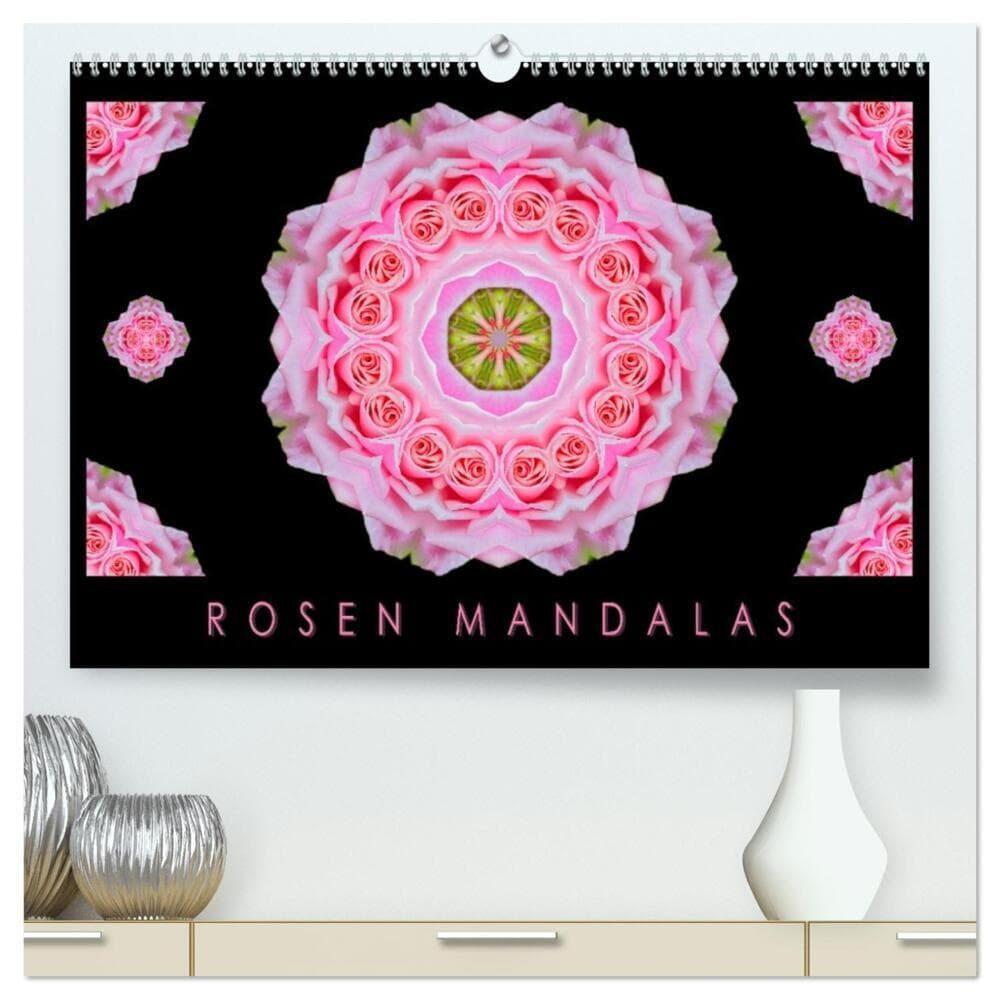 ROSEN MANDALAS (hochwertiger Premium Wandkalender 2027 DIN A2 quer), Kunstdruck in Hochglanz