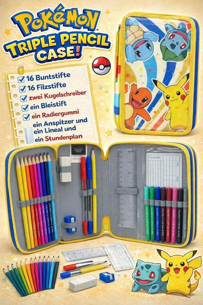 Pokemon Triple Pencil Case