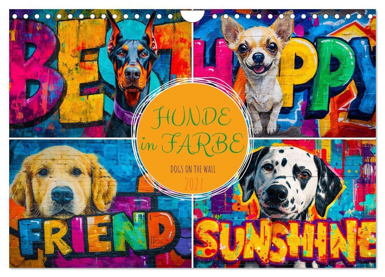 Hunde in Farbe - Dogs on the Wall (Wandkalender 2027 DIN A4 quer), CALVENDO Monatskalender