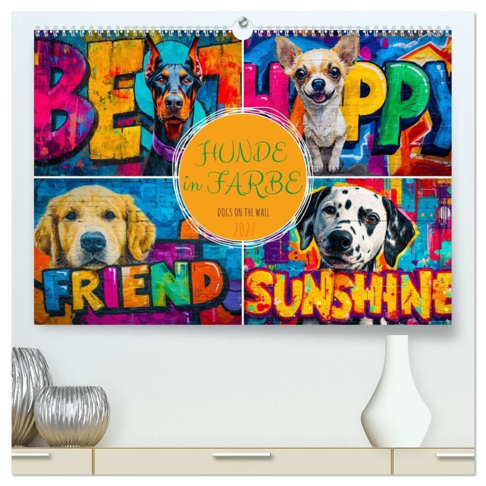 Hunde in Farbe - Dogs on the Wall (hochwertiger Premium Wandkalender 2027 DIN A2 quer), Kunstdruck in Hochglanz