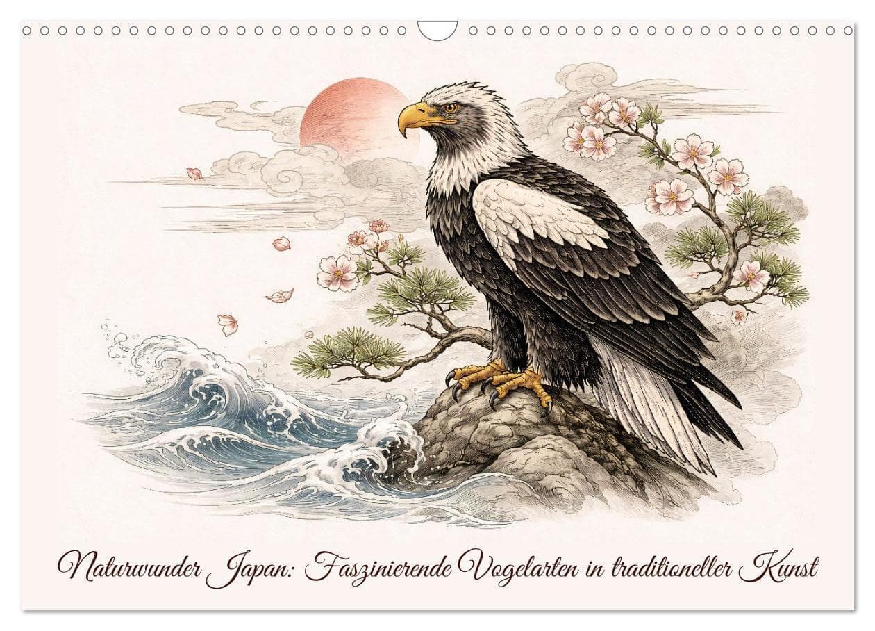 Naturwunder Japan: Faszinierende Vogelarten in traditioneller Kunst (Wandkalender 2027 DIN A3 quer), CALVENDO Monatskalender