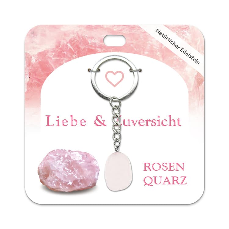 Rosenquarz Trommelstein Schlüsselanhänger