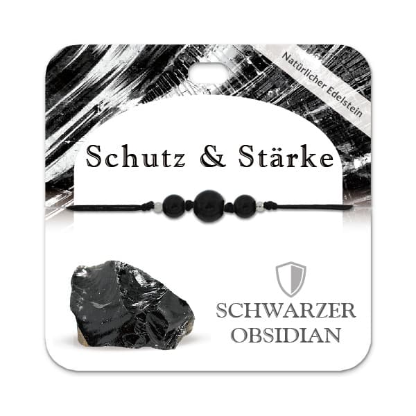 Schwarzer Obsidian Armband mit 3 Edelsteinperlen