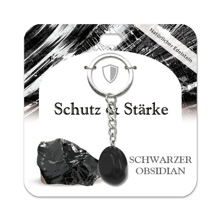 Schwarzer Obsidian Trommelstein Schlüsselanhänger