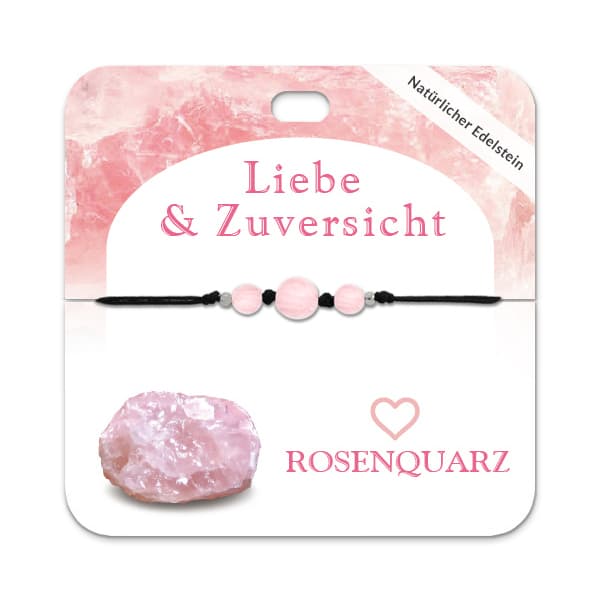 Rosenquarz Armband mit 3 Edelsteinperlen