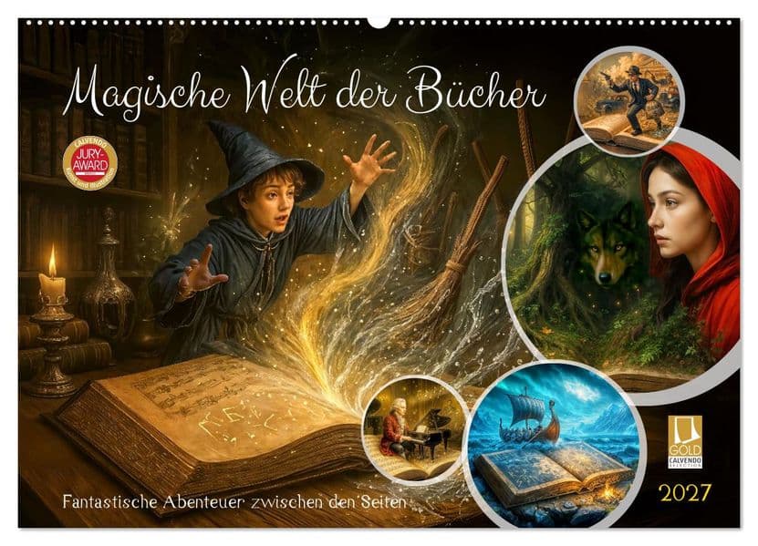 Magische Welt der Bücher - Fantastische Abenteuer zwischen den Seiten (Wandkalender 2027 DIN A2 quer), CALVENDO Monatskalender