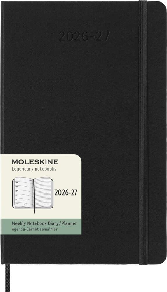 Moleskine 18 Monate Wochen Notizkalender 2026/2027, L/A5, 1 Wo = 1 Seite, Rechts linierte Seite, Fester Einband, Schwarz
