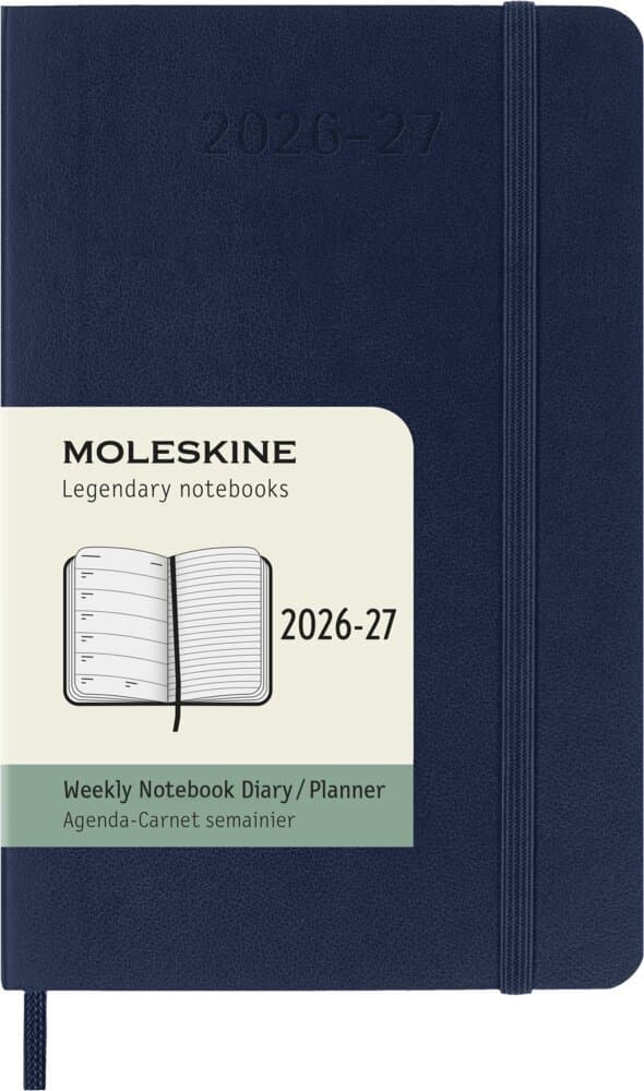 Moleskine 18 Monate Wochen Notizkalender 2026/2027, Pocket/A6, 1 Wo = 1 Seite, rechts linierte Seite, Weicher Einband, Saphir