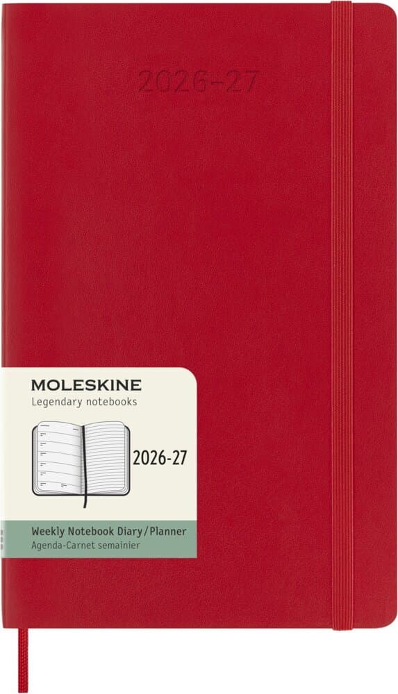 Moleskine 18 Monate Wochen Notizkalender 2026/2027, Large/A5, 1 Wo = 1 Seite, rechts linierte Seite, Weicher Einband, Scharlachrot