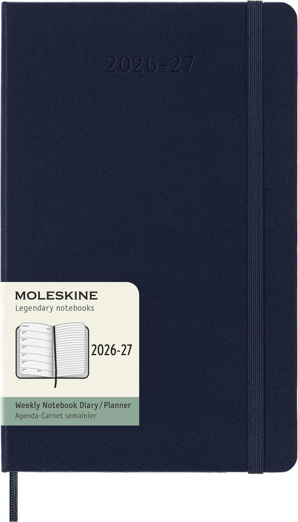 Moleskine 18 Monate Wochen Notizkalender 2026/2027, L/A5, 1 Wo = 1 Seite, Rechts linierte Seite, Fester Einband, Saphir