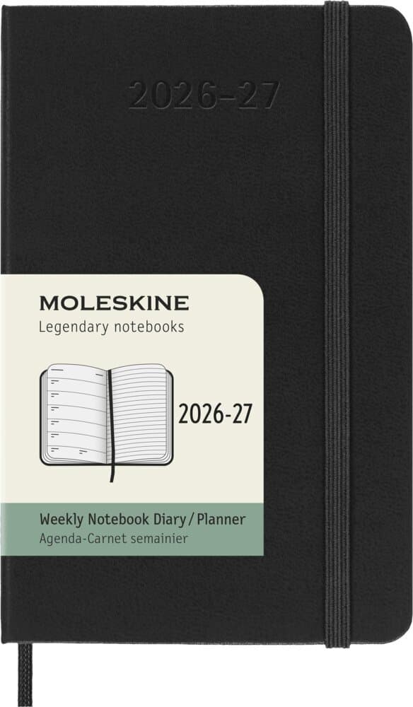 Moleskine 18 Monate Wochen Notizkalender 2026/2027, P/A6, 1 Wo = 1 Seite, Rechts linierte Seite, Fester Einband, Schwarz<BR>