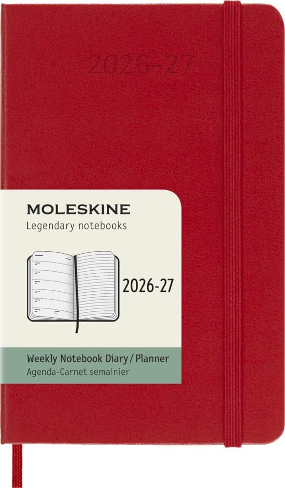 Moleskine 18 Monate Wochen Notizkalender 2026/2027, P/A6, 1 Wo = 1 Seite, Rechts linierte Seite, Fester Einband, Scharlachrot