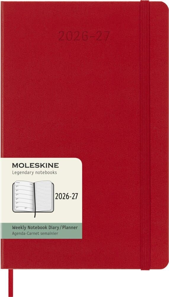 Moleskine 18 Monate Wochen Notizkalender 2026/2027, L/A5, 1 Wo = 1 Seite, Rechts linierte Seite, Fester Einband, Scharlachrot