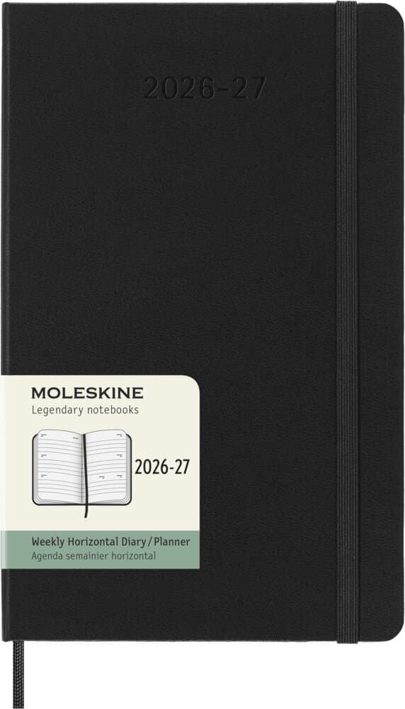 Moleskine 18 Monate Wochenkalender 2026/2027, L/A5, 1 Wo = 2 Seiten, Horizontal, Fester Einband, Schwarz