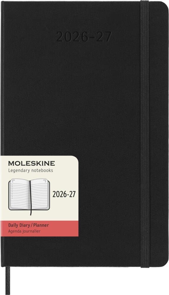 Moleskine 18 Monate Tagesnotizkalender 2026/2027, L/A5, 1 Tag = 1 Seite, Fester Einband, Schwarz