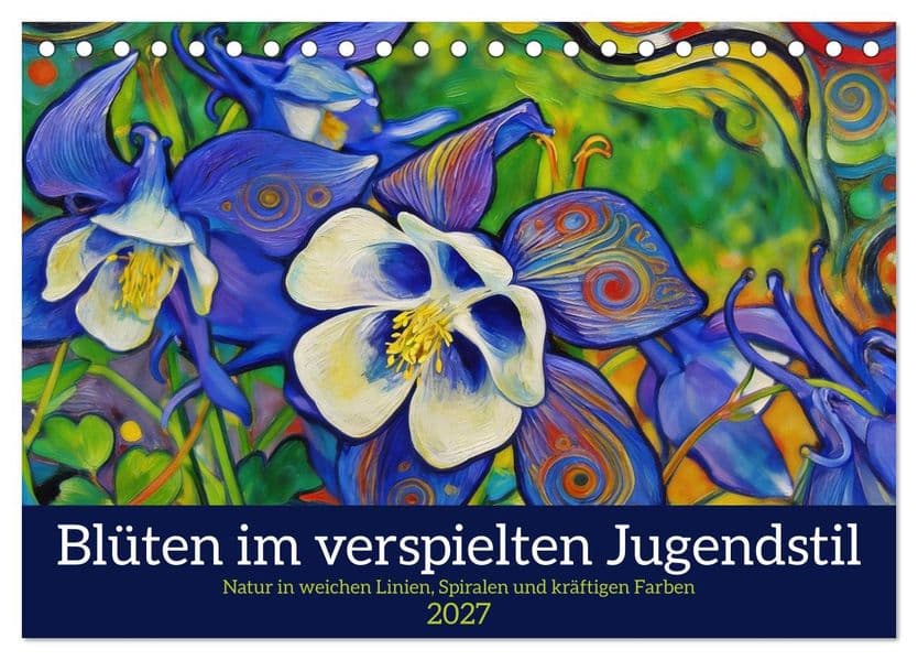 Blüten im verspielten Jugendstil (Tischkalender 2027 DIN A5 quer), CALVENDO Monatskalender