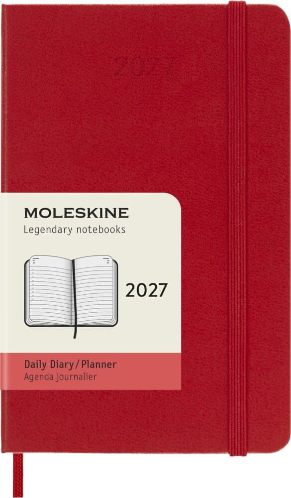 Moleskine 12 Monate Tageskalender 2027, Pocket/A6, 1 Tag = 1 Seite, Fester Einband, Scharlachrot