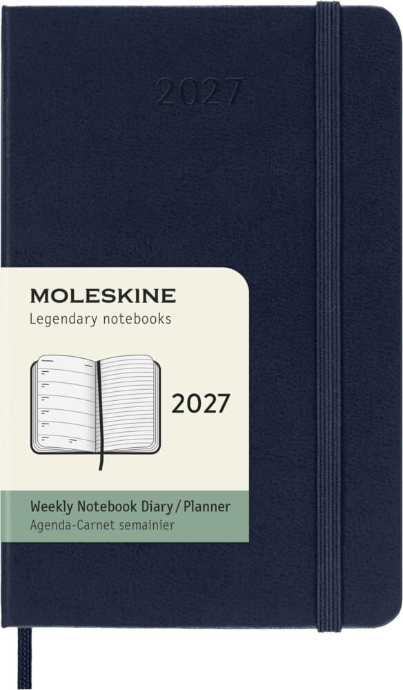 Moleskine 12 Monate Wochen Notizkalender 2027, Pocket/A6, 1 Wo = 1 Seite, rechts linierte Seite, Fester Einband, Saphir