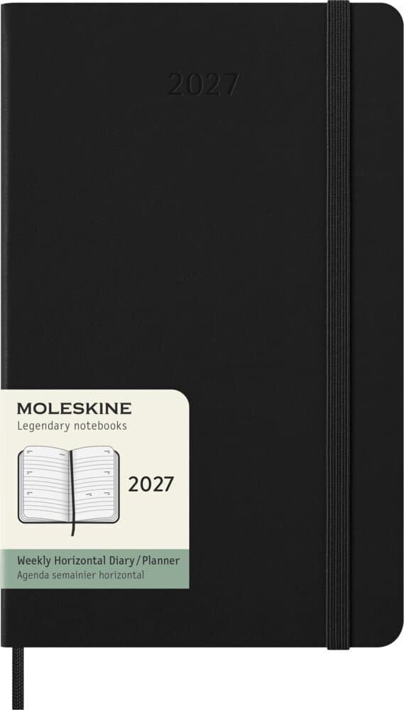 Moleskine 12 Monate Wochenkalender 2027, Large/A5, 1 Wo = 2 Seiten, horizontal, fester Einband, Schwarz