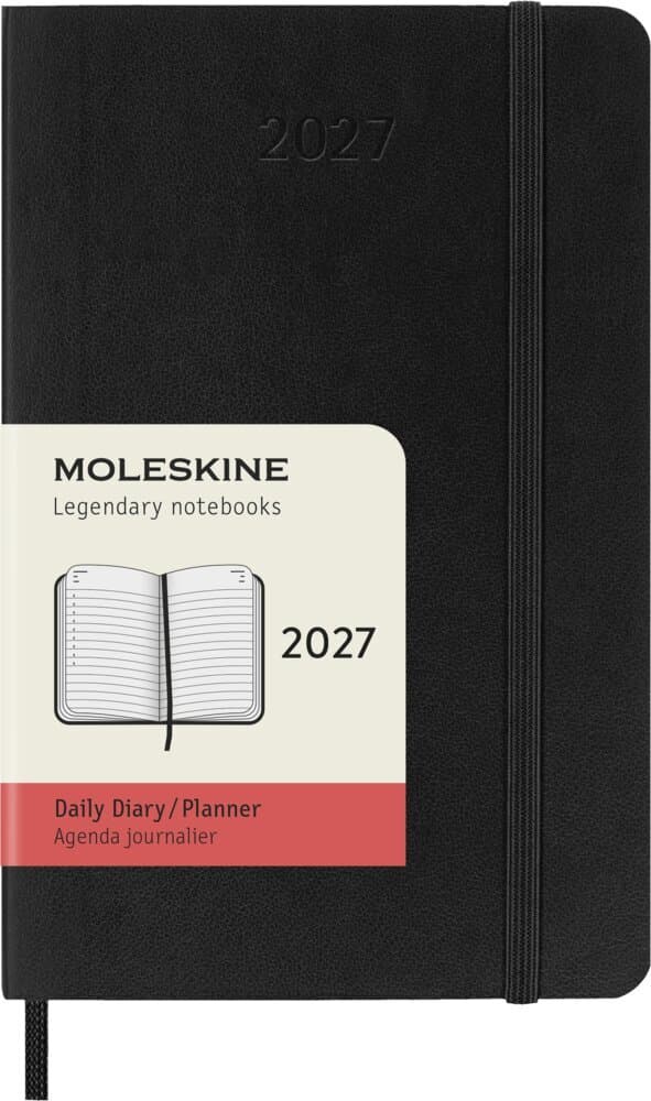 Moleskine 12 Monate Tagesnotizkalender 2027, P/A6, 1 Tag = 1 Seite, Weicher Einband, Schwarz