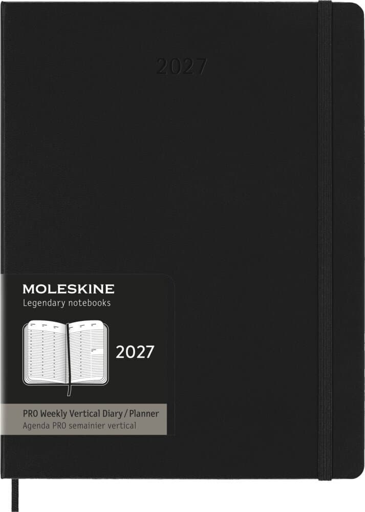 Moleskine 12 Monate Pro Wochen Notizkalender 2027, Pro XL, 1 Wo = 2 Seiten, vertikal, Spalten für Notizen, fester Einband, Schwarz<BR>